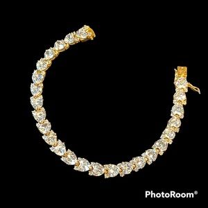 Sterling Silver W/14k Gold Overlay Crystal Heart Tennis Bracelet. *Stunning*
